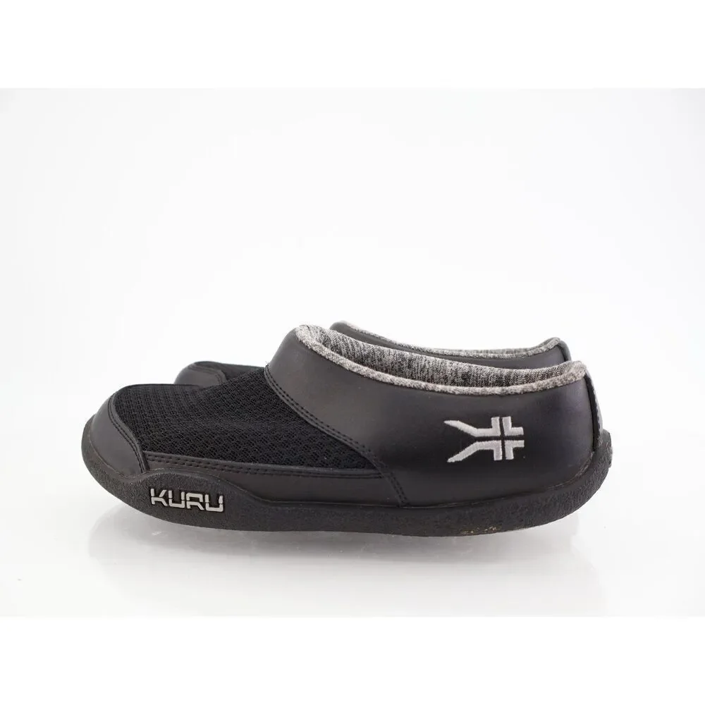 Kuru Draft Black Gray Leather Mesh Comfort Slip on Slippers Women Size 6.5 M